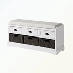 Banc de rangement en bois avec 3 tiroirs et 3 paniers