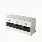 Banc de rangement en bois avec 3 tiroirs et 3 paniers