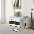 Banc de rangement en bois avec 3 tiroirs et 3 paniers