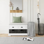 Banc de rangement en bois avec 3 tiroirs et 3 paniers
