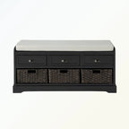 Banc de rangement en bois avec 3 tiroirs et 3 paniers