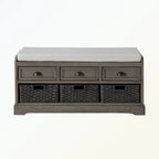 Banc de rangement en bois avec 3 tiroirs et 3 paniers