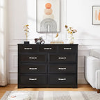 Commode de chambre à coucher, commode longue à 9 tiroirs avec poignées antiques, commode en bois pour chambre d'enfant, salon, entrée et couloir