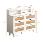 43.316-Commode de rangement en rotin à tiroirs Commode en rotin avec lumières LED et prise de courant, pour chambre, salon