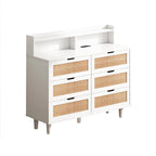 43.316-Commode de rangement en rotin à tiroirs Commode en rotin avec lumières LED et prise de courant, pour chambre, salon