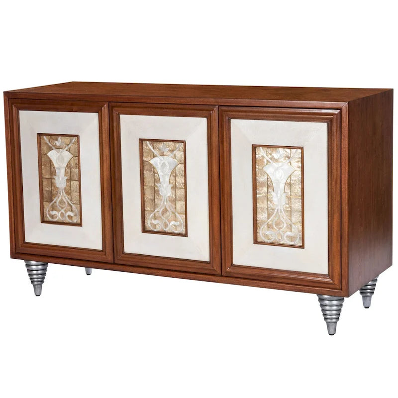 Buffet en cuir et incrustation de coquille de Capiz