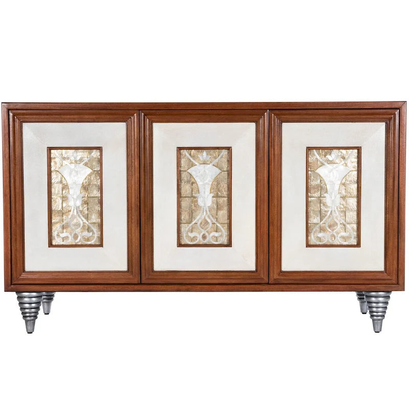 Buffet en cuir et incrustation de coquille de Capiz