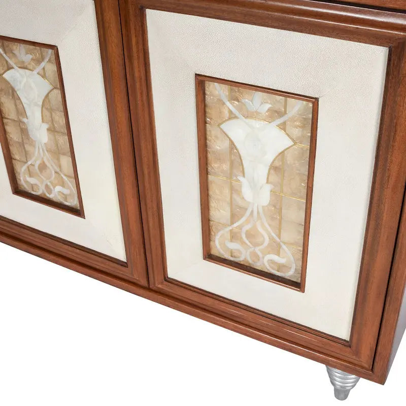 Buffet en cuir et incrustation de coquille de Capiz