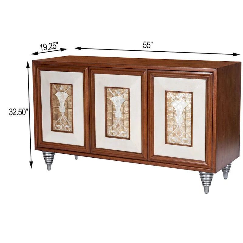 Buffet en cuir et incrustation de coquille de Capiz