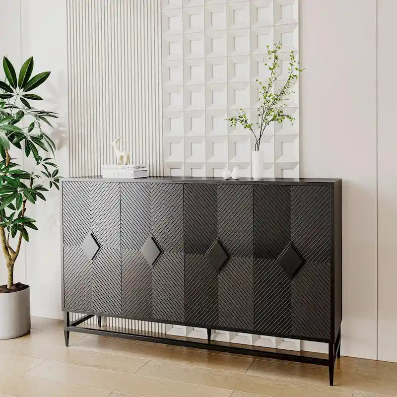 Buffet console en bois laqué noir 4 portes Accent