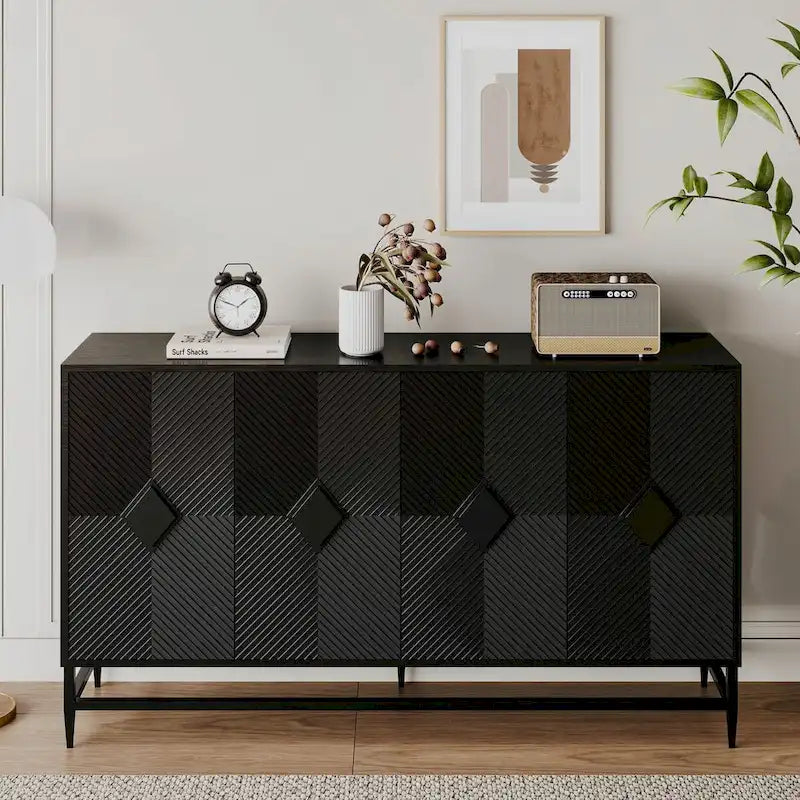 Buffet console en bois laqué noir 4 portes Accent