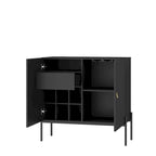 Buffets Meubles Armoires Meuble de bar à café pour la maison, avec tiroirs, 2 armoires et casier à vin 6 bouteilles pour salon (Noir)