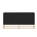 Meuble de style "Luxe Léger" avec pieds de support uniques et étagères réglables, convient pour les salons et les couloirs.