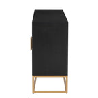 Meuble de style "Luxe Léger" avec pieds de support uniques et étagères réglables, convient pour les salons et les couloirs.