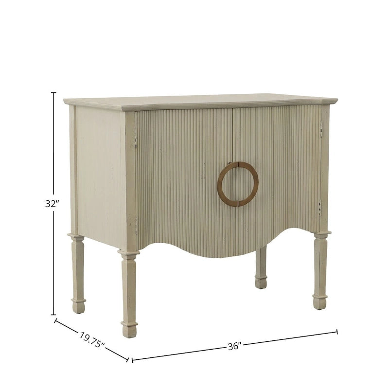 Buffet 2 portes, 36 po, crème vieilli, avec cadre en acajou