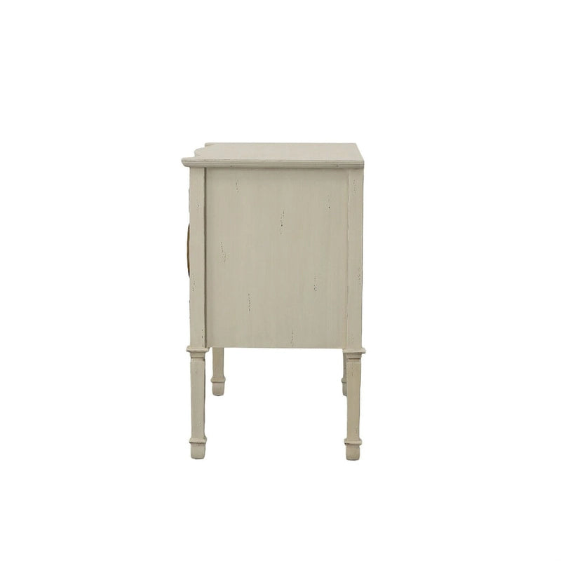Buffet 2 portes, 36 po, crème vieilli, avec cadre en acajou