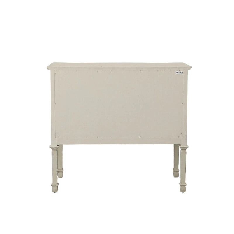 Buffet 2 portes, 36 po, crème vieilli, avec cadre en acajou
