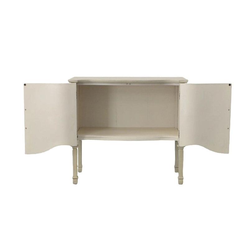 Buffet 2 portes, 36 po, crème vieilli, avec cadre en acajou