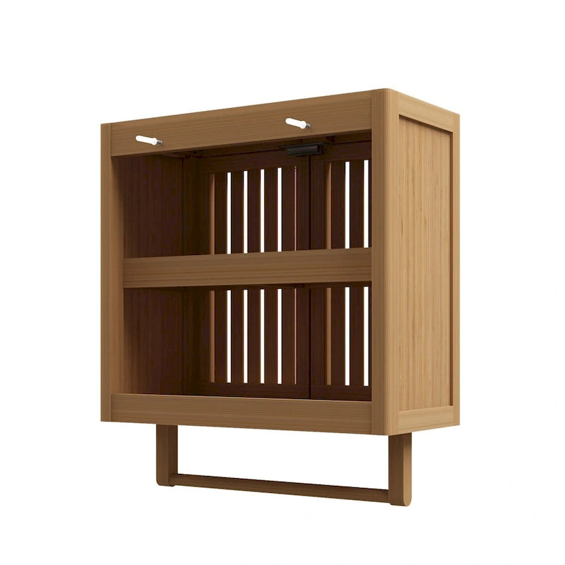 Meuble de salle de bain mural en bambou pour rangement de toilettes