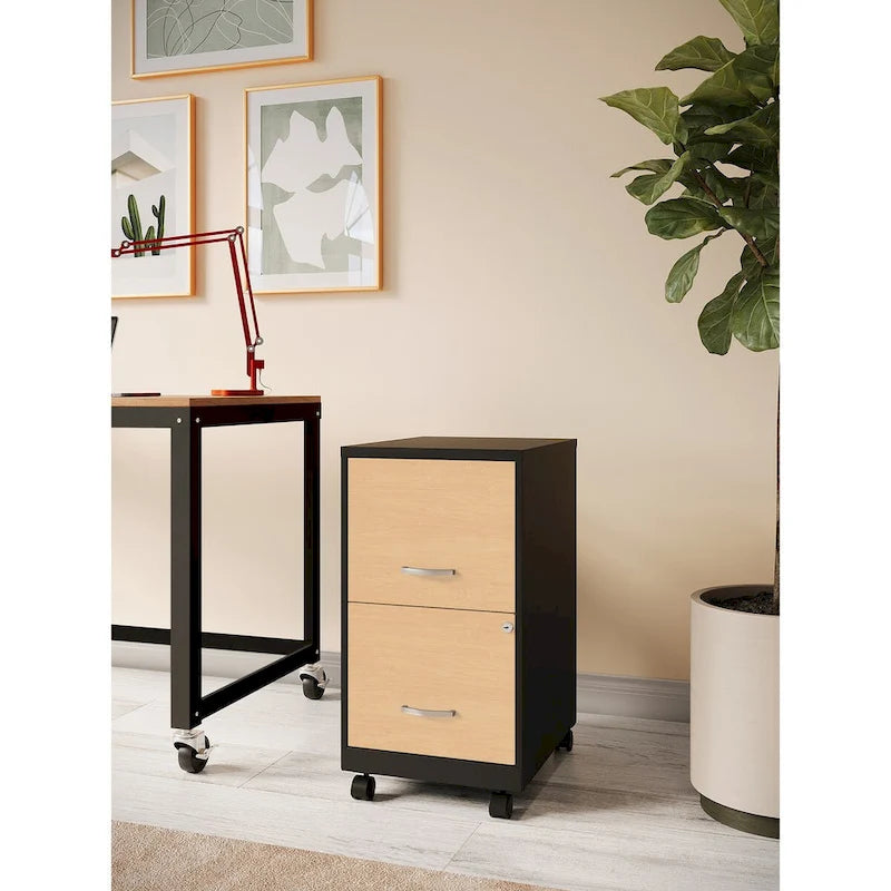 Classeur mobile à 2 tiroirs de 45,7 cm de profondeur avec façades de tiroirs à motif bois