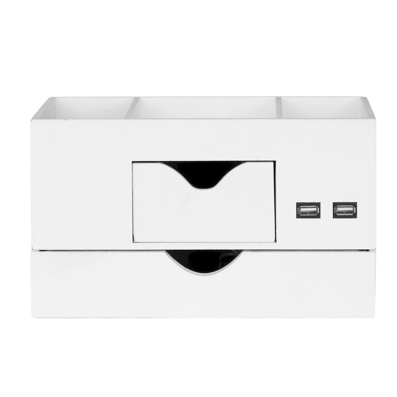 Organisateur de bureau 5 compartiments avec chargeur USB tout-en-un - Blanc