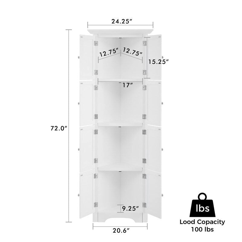 Meuble de Rangement Haut et Étroit pour Salle de Bain avec Portes et 4 Étagères pour Salon, Cuisine, Bureau, Chambre