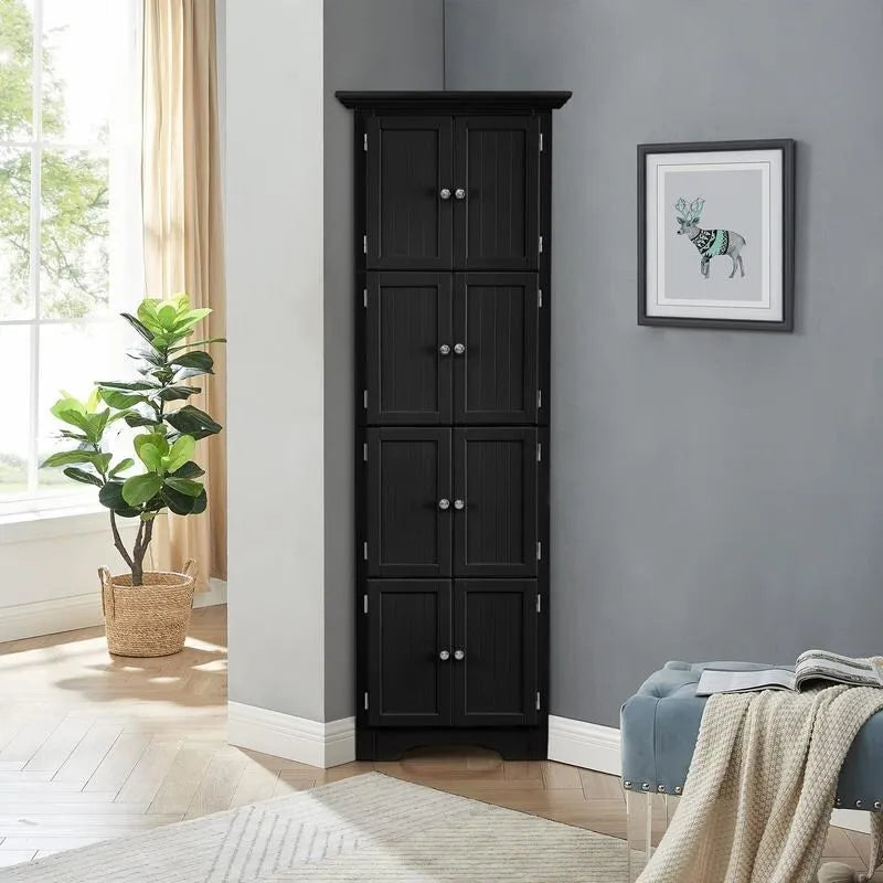 Meuble de Rangement Haut et Étroit pour Salle de Bain avec Portes et 4 Étagères pour Salon, Cuisine, Bureau, Chambre