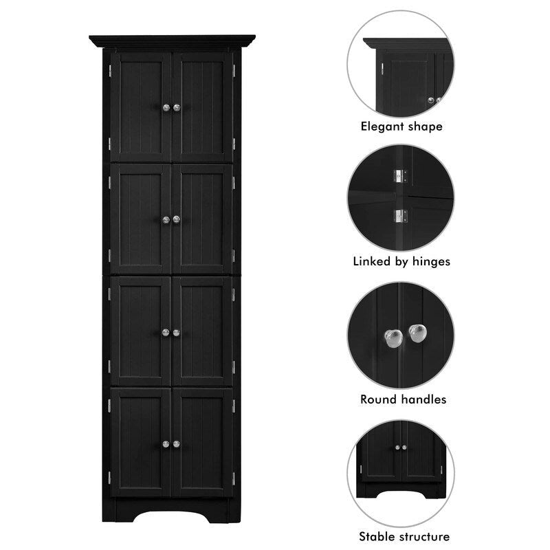 Meuble de Rangement Haut et Étroit pour Salle de Bain avec Portes et 4 Étagères pour Salon, Cuisine, Bureau, Chambre
