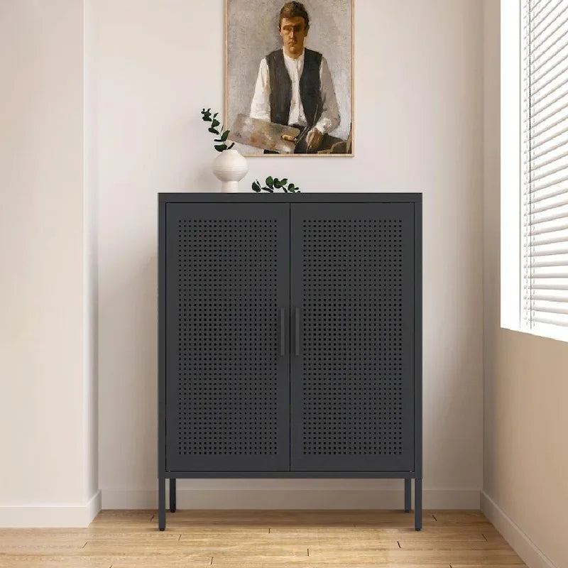 Armoire de rangement de garage en acier verrouillable avec 2 portes et 2 étagères réglables