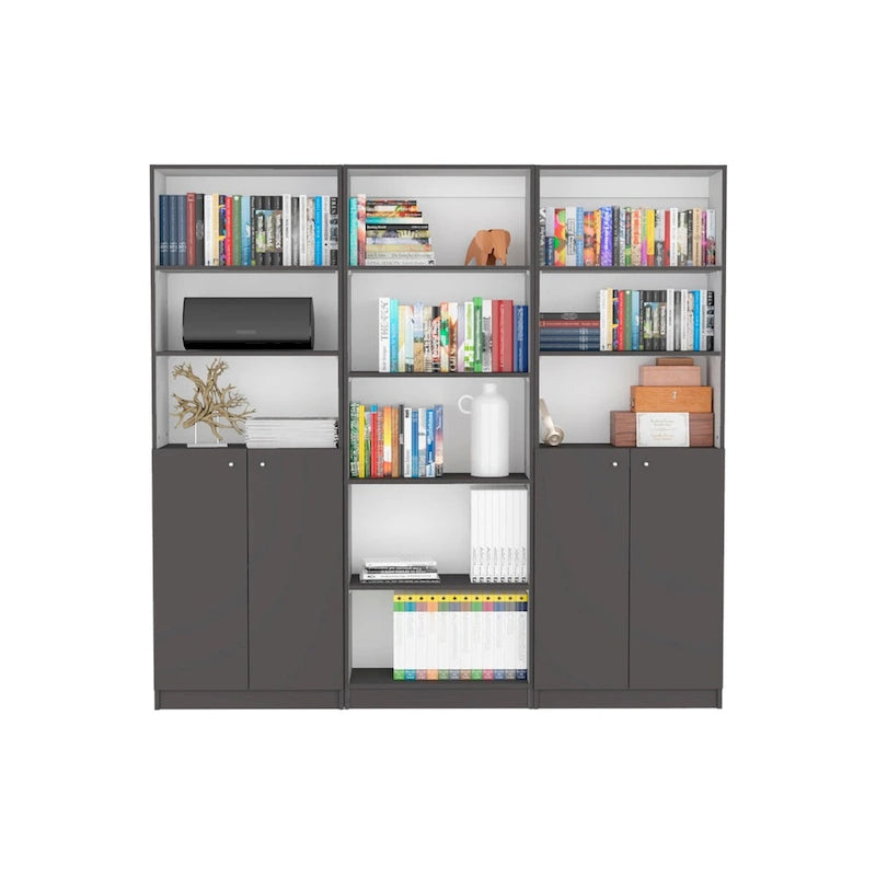 Bibliothèque à double armoire 5 étagères de 74 po de largeur – Ensemble de 3
