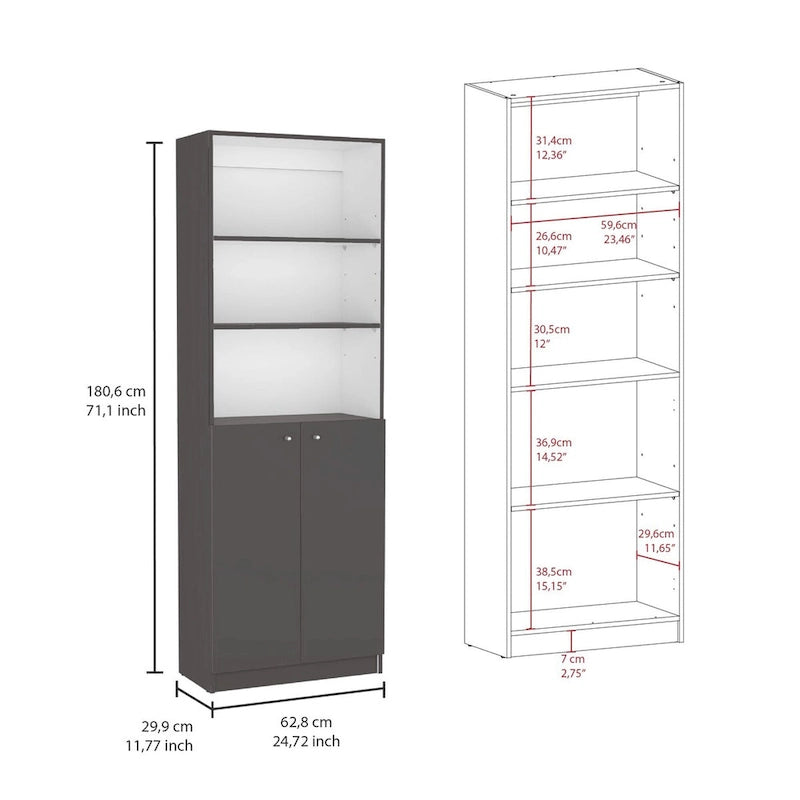 Bibliothèque à double armoire 5 étagères de 74 po de largeur – Ensemble de 3
