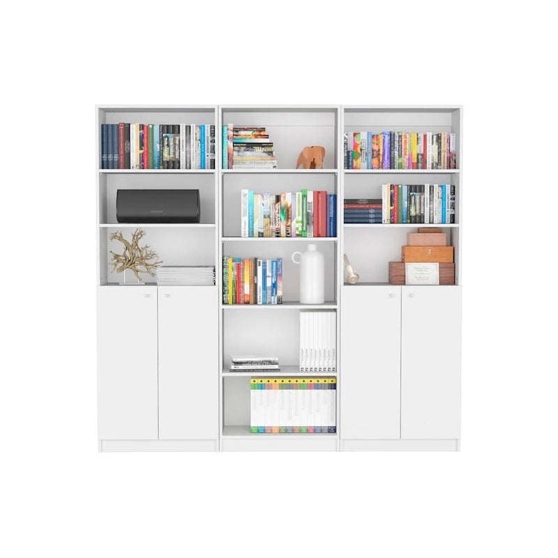 Bibliothèque à double armoire 5 étagères de 74 po de largeur – Ensemble de 3