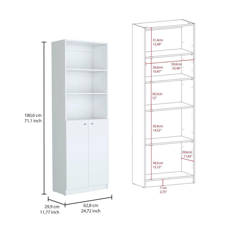 Bibliothèque à double armoire 5 étagères de 74 po de largeur – Ensemble de 3