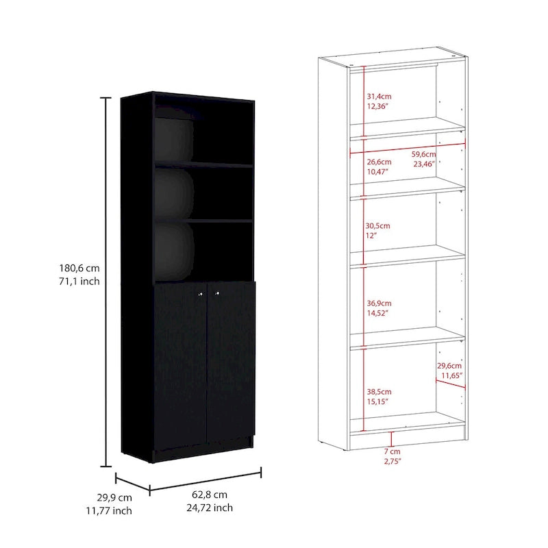 Bibliothèque à double armoire 5 étagères de 74 po de largeur – Ensemble de 3