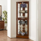 Vitrine d'angle avec éclairage, étagères réglables en verre trempé, fond miroir