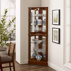 Vitrine d'angle avec éclairage, étagères réglables en verre trempé, fond miroir