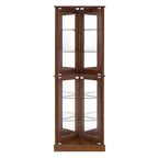 Vitrine d'angle avec éclairage, étagères réglables en verre trempé, fond miroir