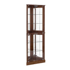 Vitrine d'angle avec éclairage, étagères réglables en verre trempé, fond miroir