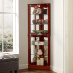 Vitrine d'angle avec éclairage, étagères réglables en verre trempé, fond miroir