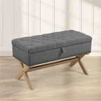 Banc de rangement capitonné en lin avec 35 boutons