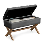 Banc de rangement capitonné en lin avec 35 boutons