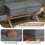 Banc de rangement capitonné en lin avec 35 boutons