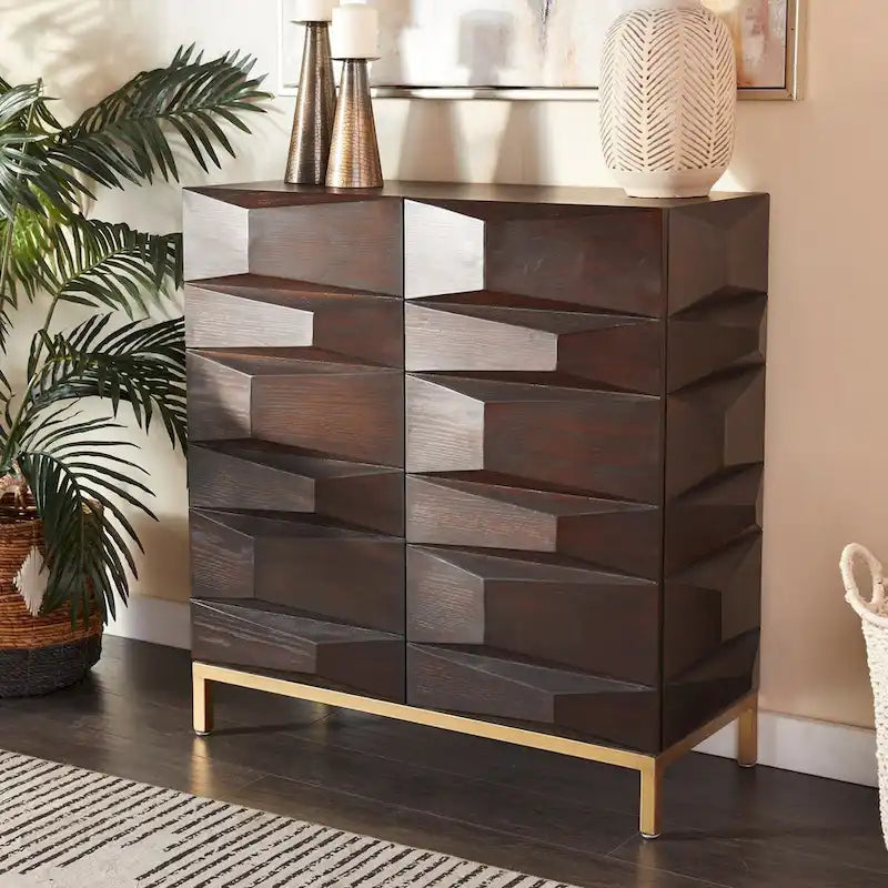Meuble géométrique en bois avec 1 étagère et 2 ou 4 portes - Marron