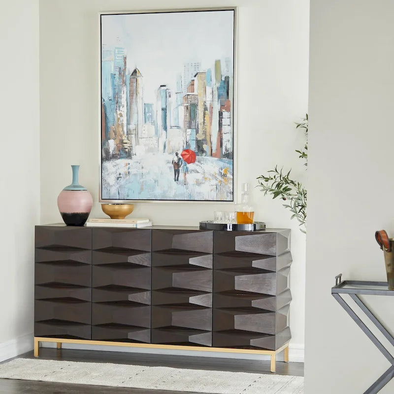 Meuble géométrique en bois avec 1 étagère et 2 ou 4 portes - Marron