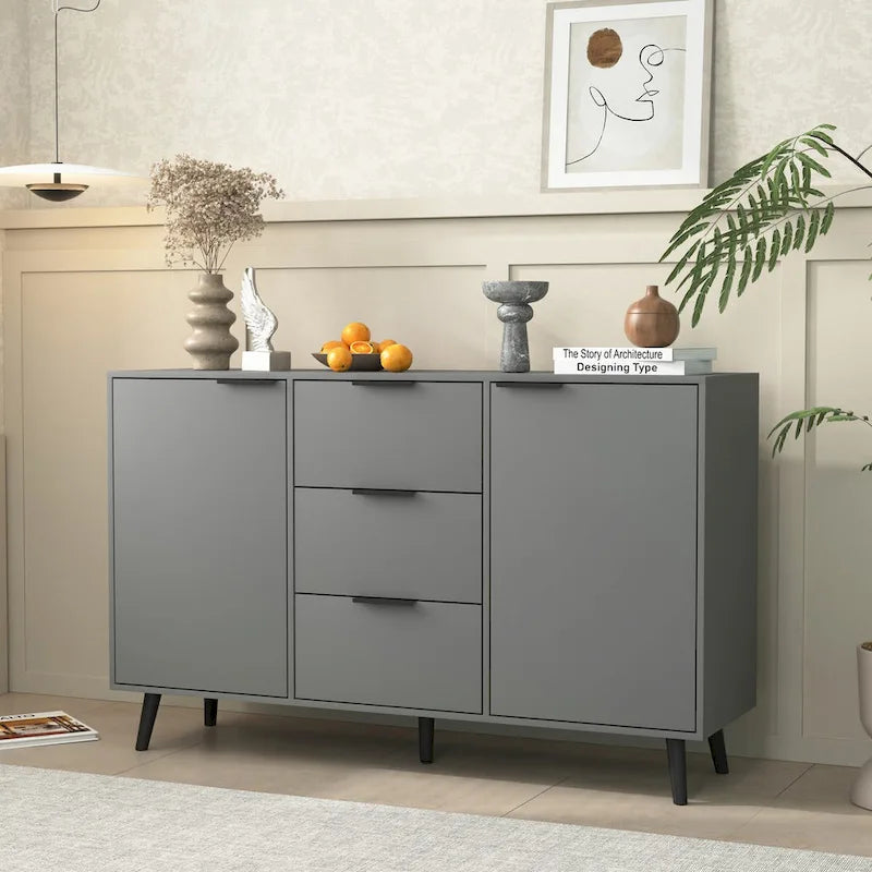 Bahut de salle à manger avec rangement, meuble bar à café en bois, armoire de 120 cm avec 3 tiroirs et 2 portes, buffet vaisselier