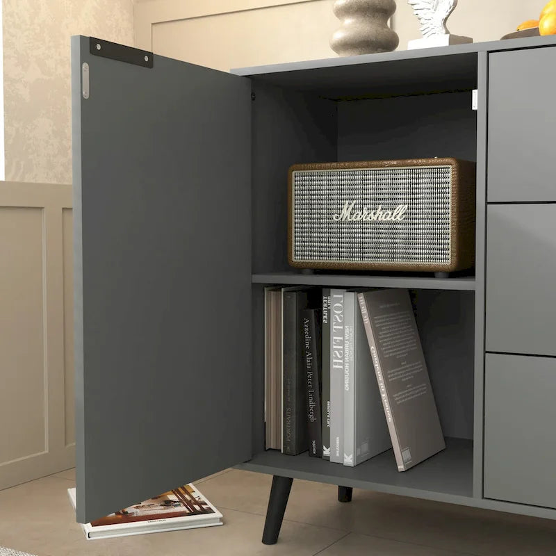 Bahut de salle à manger avec rangement, meuble bar à café en bois, armoire de 120 cm avec 3 tiroirs et 2 portes, buffet vaisselier