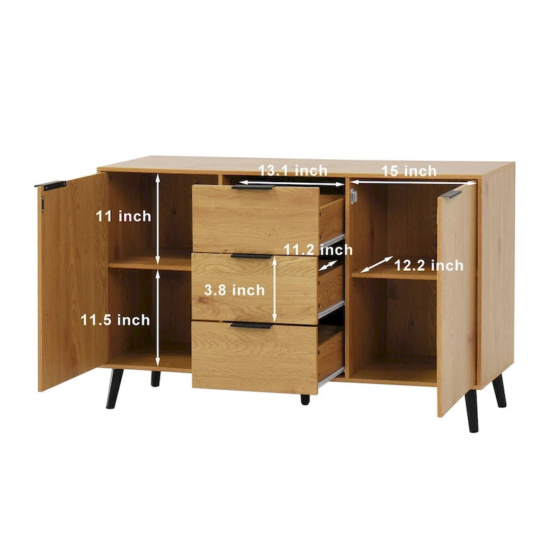 Bahut de salle à manger avec rangement, meuble bar à café en bois, armoire de 120 cm avec 3 tiroirs et 2 portes, buffet vaisselier