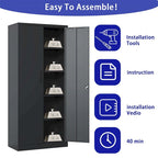Meuble de rangement de garage en métal, armoire à outils en acier avec portes et 4 étagères