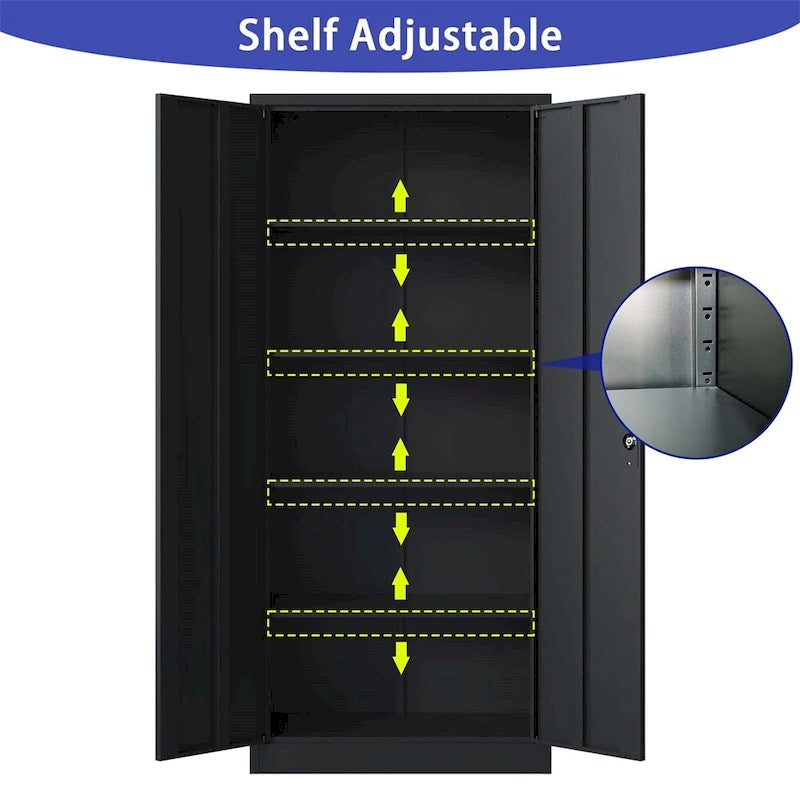 Meuble de rangement de garage en métal, armoire à outils en acier avec portes et 4 étagères