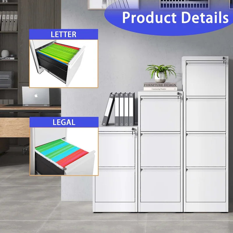 Meuble de classement vertical en métal à 4 tiroirs de 38 cm de large avec serrure, pour le bureau ou la maison, format A4/Legal/Lettre